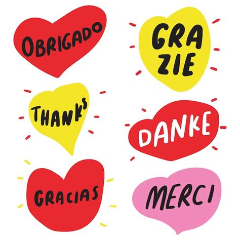 Premium Vector Set Of Hand Drawn Hearts With Words Obrigado Grazie