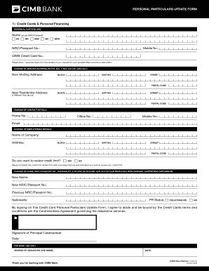 Personal Particulars Update Form Cimb Bank Personal Fill And Sign