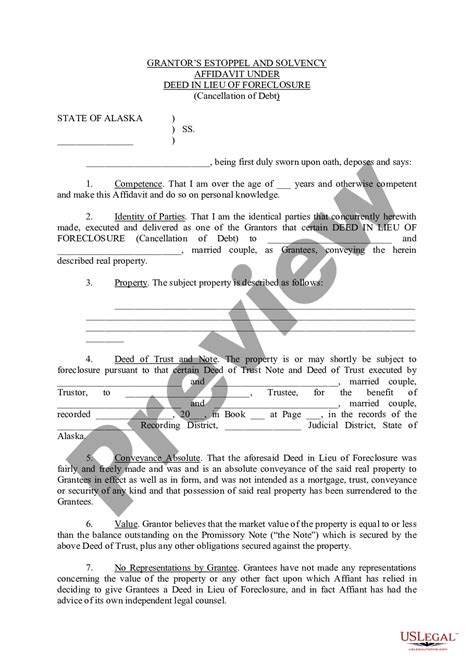 Alaska Grantors Estoppel And Solvency Affidavit Under Deed In Lieu Of