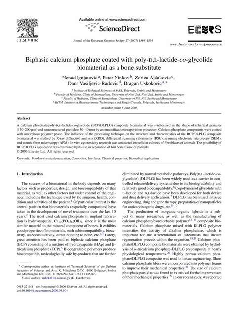 PDF Biphasic Calcium Phosphate Coated With Poly D L Lactide Co