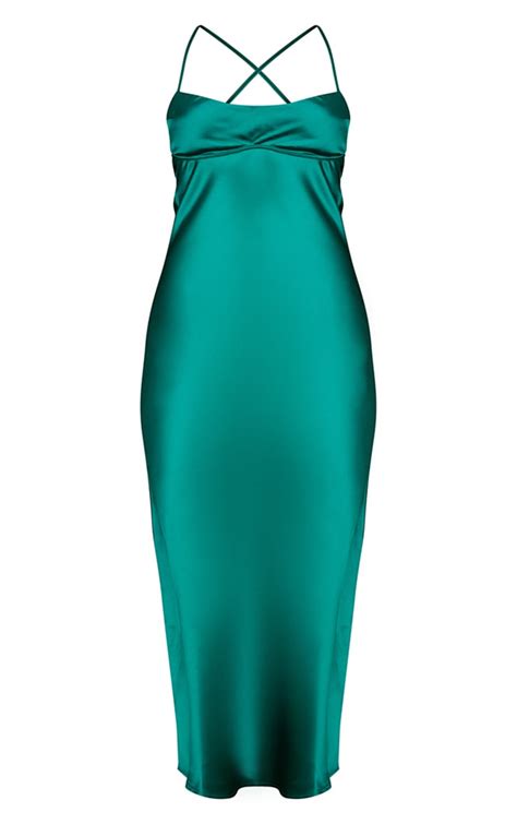 Emerald Green Underbust Cross Back Midi Dress Dresses Prettylittlething Usa