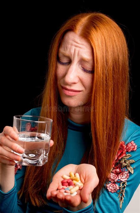 Girl Taking Large Amount Of Pills Stock Image Image Of Medical Girl 131936917