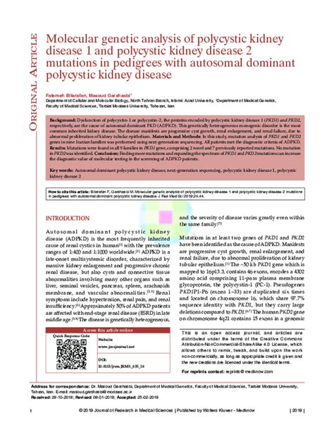 (PDF) Molecular genetic analysis of polycystic kidney disease 1 and polycystic kidney disease 2 ...