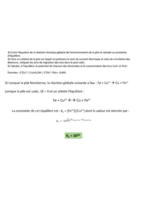 Solution Travaux Dirige S Chimie Piles Oxydo Re Duction Exercices