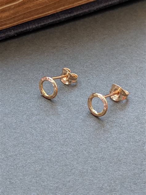 Gold Hammered Circle Studs Tiny Gold Stud Earrings Gold Filled 9ct