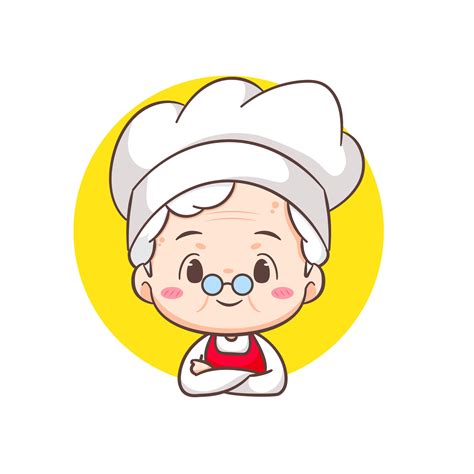 Cute Grandmother Chef Cartoon Grandma Cooking Logo Vector Art People