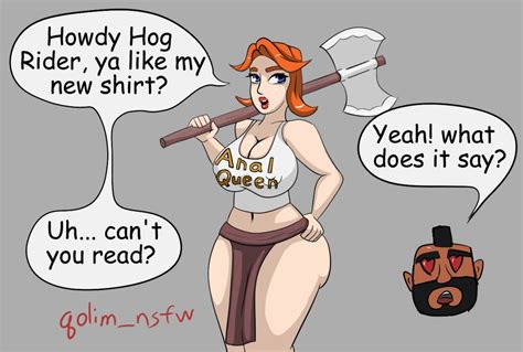 Rule 34 Clash Of Clans Clash Royale English Text Female Hog Rider Male Qolim Text Valkyrie