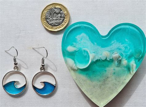 Sea Theme Wave Earrings Resin Etsy