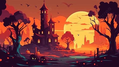 Fondo De Ilustración De Luna De Castillo De Halloween Víspera De Todos