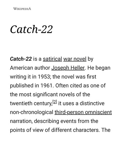 Catch 22 Wikipedia Its The Catch 22 Catch Catch 22 Is A