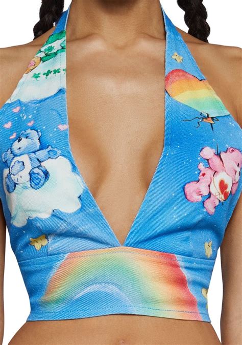 Dolls Kill X Care Bears Denim Halter Cropped Top Blue In 2024 Fan