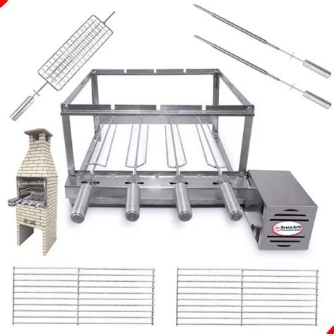 Kit Grill Inox Gira 4 Espetos Especial P Pré moldadas 55cm Frete grátis