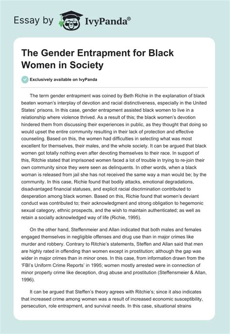 The Gender Entrapment For Black Women In Society 959 Words Essay