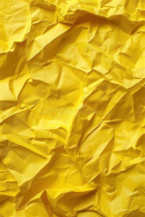 Crumpled Yellow Paper Texture Background With Folded Creases Close Up