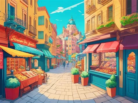 Premium AI Image | Street Food Culinary Cartoon Illustration