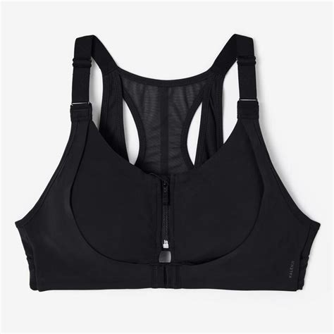 Top De Desporto Com Fecho Suporte Elevado Duplo Mulher Preto Kalenji