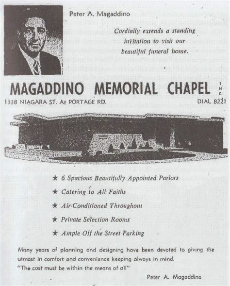 an advertisement for the Magaddino funeral home. Niagara Falls NY. : r