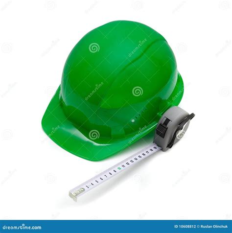 Green Helmet and Measuring Tape Stock Photo - Image of clothing ...