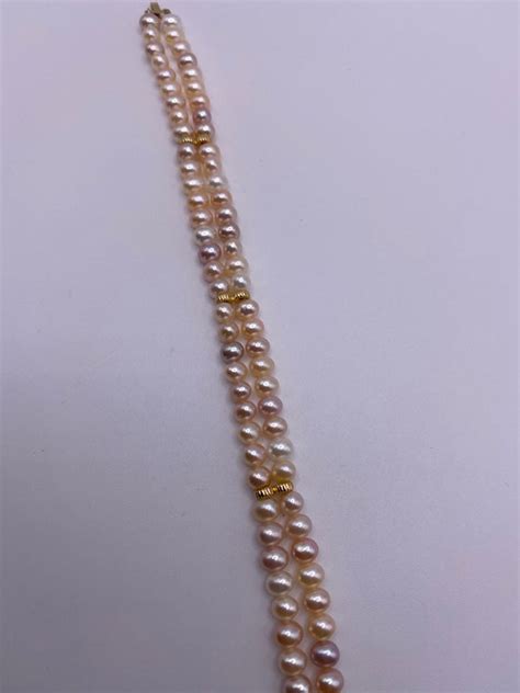 Vintage 14k Gold 5mm Double Row Pink Freshwater Pearl Gem