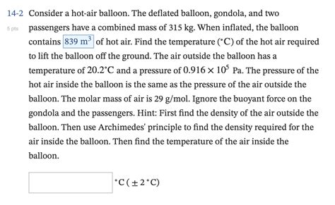 Solved Pts Consider A Hot Air Balloon The Deflated Chegg