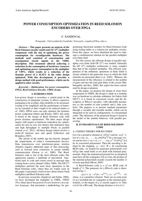 PDF POWER CONSUMPTION OPTIMIZATION IN REED SOLOMON ENCODERS OVER FPGA