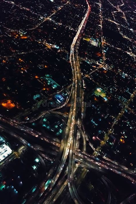 Aerial View Of A Massive Highway In Los Angeles Stock Image - Image of ...