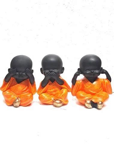 Polyresin Multicolor Baby Monk Statues Set For Interior Decor Size