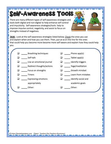 Self Awareness Tools Activity Worksheets