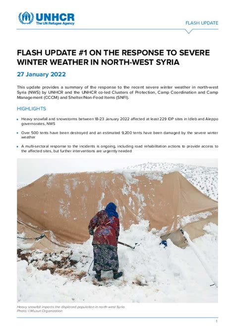 Document Unhcr Flash Update 1 On The Response To Severe Winter