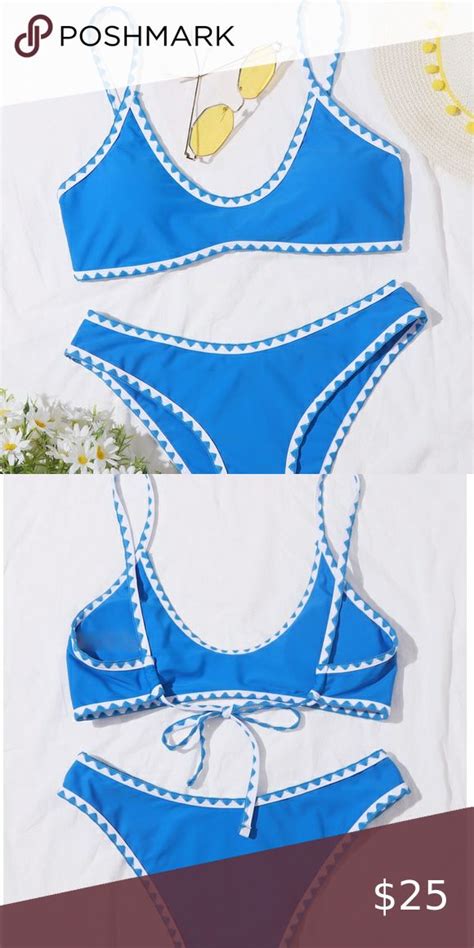 Bikini Whip Stitch Tie Back Swimsuit Blue Bikini Whip Stitch Tie Back