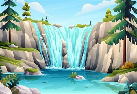 Hermoso Paisaje De Cascada En La Ilustra Premium Vector Freepik