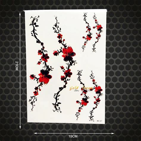 Hot Fashion Plum Blossom Temporary Tattoo Body Art Sleeve Flash Tattoo 2115cm Big Sexy Red