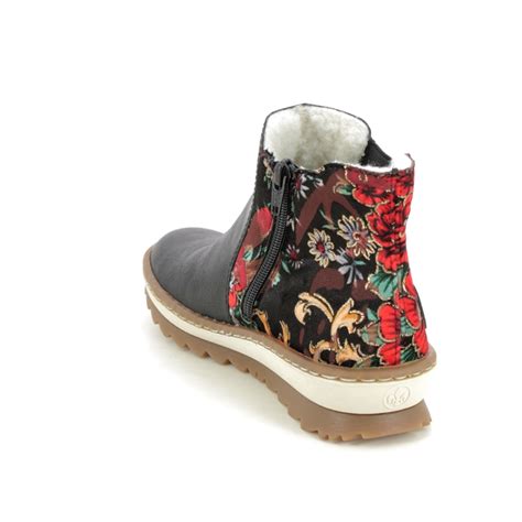 Rieker Z8689 00 Black Floral Womens Chelsea Boots