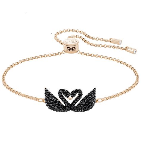 Swarovski Iconic Swan Double Bracelet M Rose Gold Plated Crystal Jet