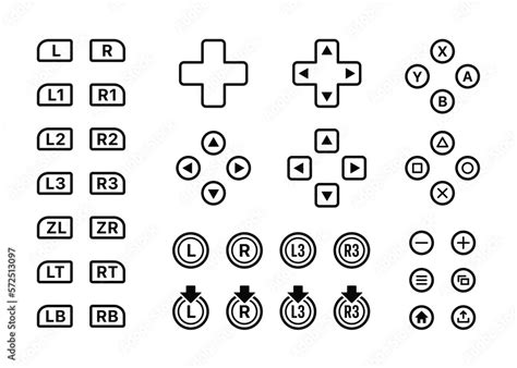 Video Game Controller Button Set Collection Line Art Vector Icon For