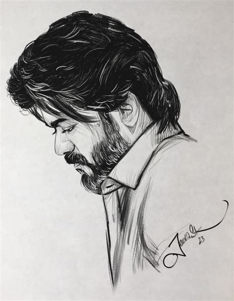 Thalapathy Vijay Pencil Sketch 2023 Leofilm Bloodysweet Thalapathyvijay