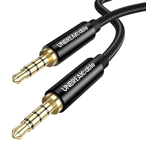 UNBREAKcable 3.5mm AUX Cable with Mic, 3.9ft, for iPhone, iPad, Samsung, Stereos & Headphones