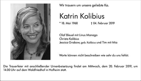 Traueranzeigen Von Katrin Kolibius Vrm Trauer De