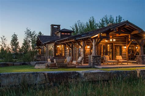 Rocky Mountain Log Homes Timber Frame In Twilight Rustik Fasad