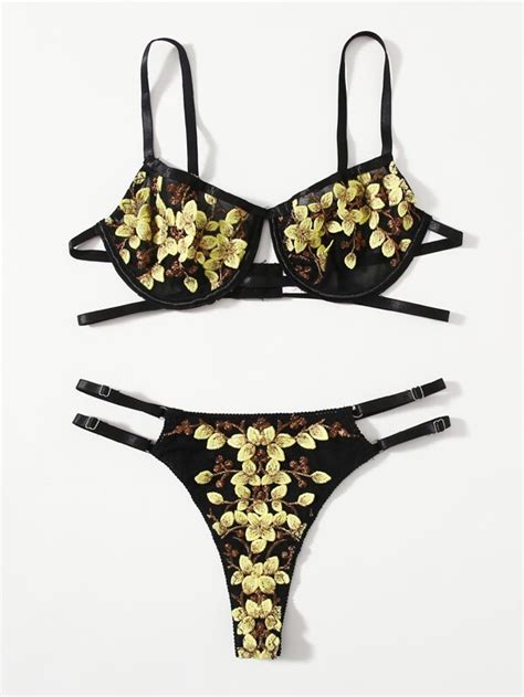 Is That The New Floral Embroidered Mesh Lingerie Set Romwe Usa