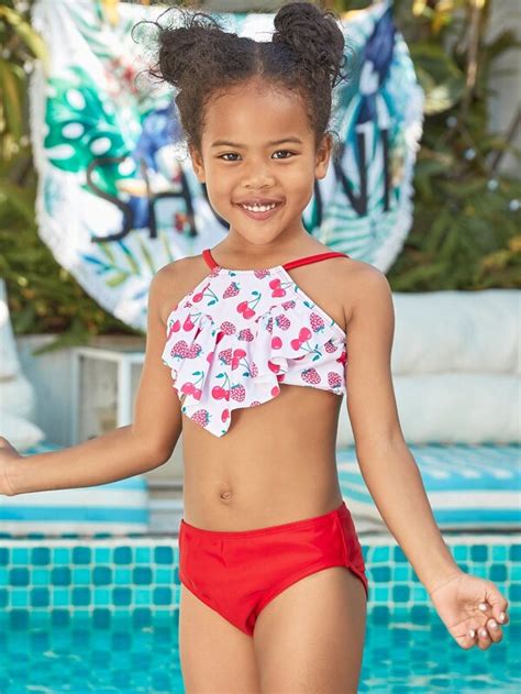 Girls Fruits Print Ruffle Hem Bikini Swimsuit SHEIN USA