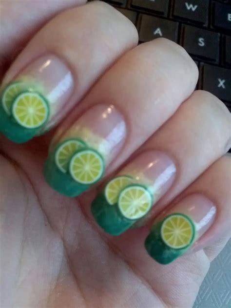 Juicy Nails: Nail Art: Gradient Green and Yellow Gradient Fade with Lime Fimo