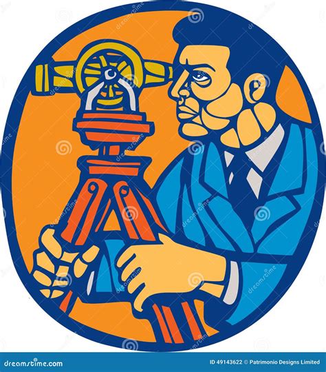 Geodetic Surveyor Using A Theodolite Side View Continuous Line Drawing