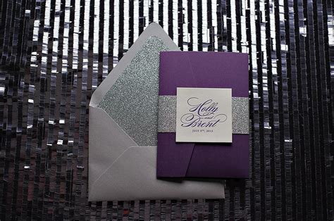 Lauren Suite Glitter Pocket Fold Package Letterpress Wedding Invitations In Pocket Folds