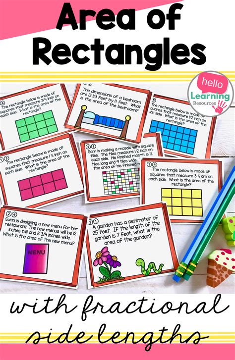 Area Of Rectangles With Fractional Sides Task Cards Math Word Problems Upper Elementary Math