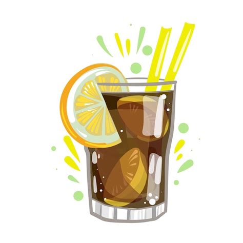 Cóctel de cola con limón clipart vectorial ilustración de comida