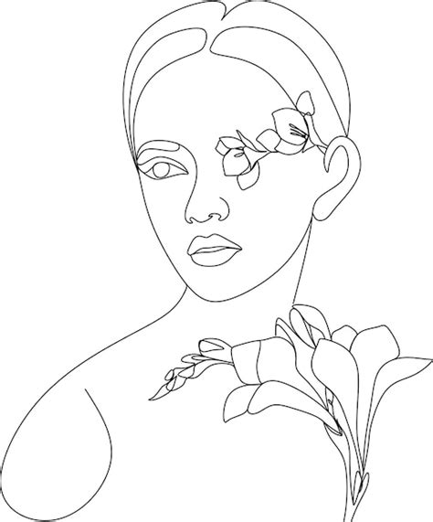 Visage Abstrait Avec Des Fleurs Par Une Ligne De Dessin Vectoriel