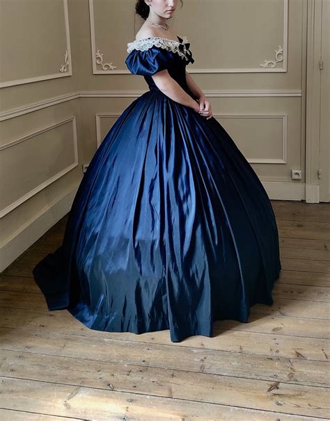 Robe Second Empire 1850 1860 XXS Au 3XL En Taffetas Bleu Nuit Etsy France