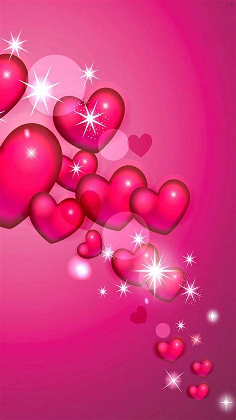 Pink Hearts Flying In The Air With Sparkles