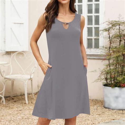 Weant Summer Dresses For Women Solid Color Cover Up Crew Neck